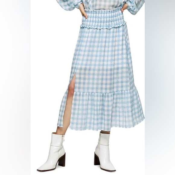 Topshop Dresses & Skirts - NEW Topshop Blue Gingham Smocked Tiered Midi Skirt Size 10 US $68
